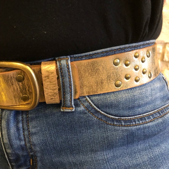 Vintage distressed gold leather belt